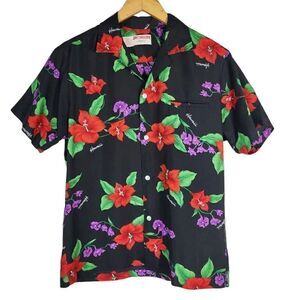Vintage Shoreline Hawaii Black Floral Button Up Hawaiian 70s Shirt